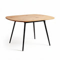 Houten tafel met een ovale bovenkant van natuurlijk hout en zwart metalen poten 120 x 80 x 75cm