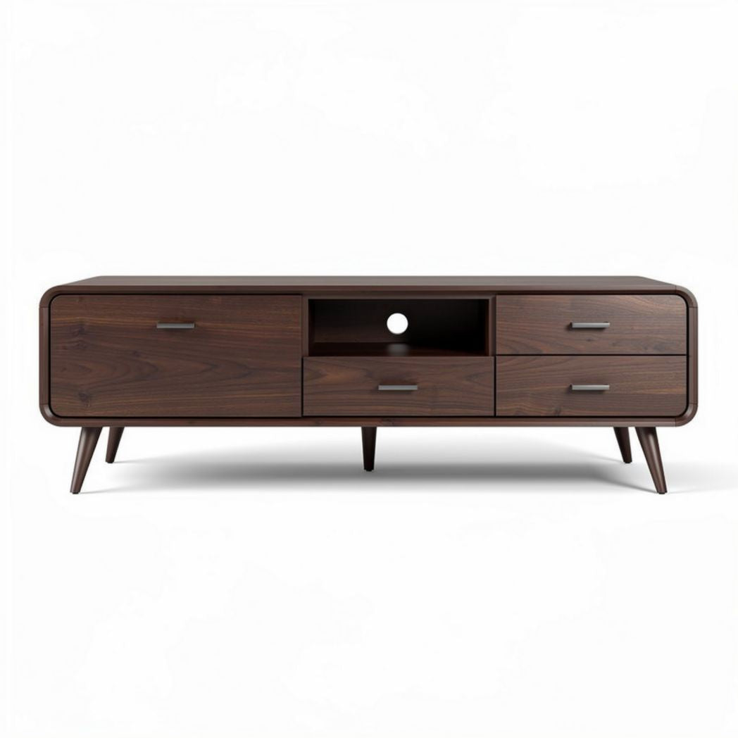 Teak houten tv-meubel met open vak en meerdere laden 150 x 40 x 50cm