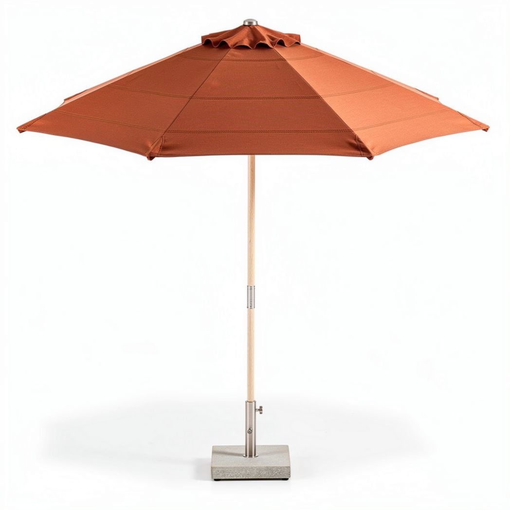 Tuinparasol 200 x 200 x 250cm bruin met betonnen voet en houten paal