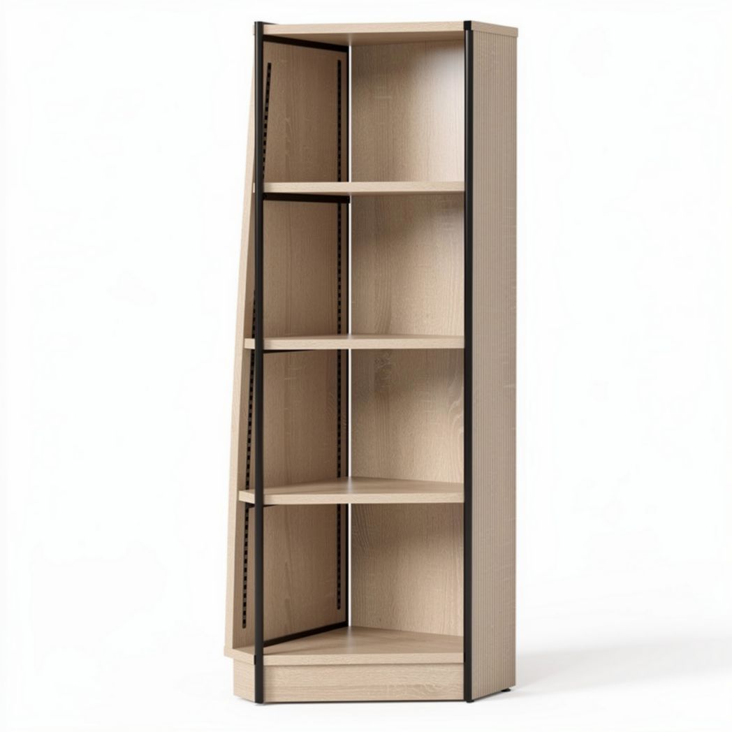 Hoekboekenkast van meubelplaat met zwarte accenten 180 x 40 x 30cm