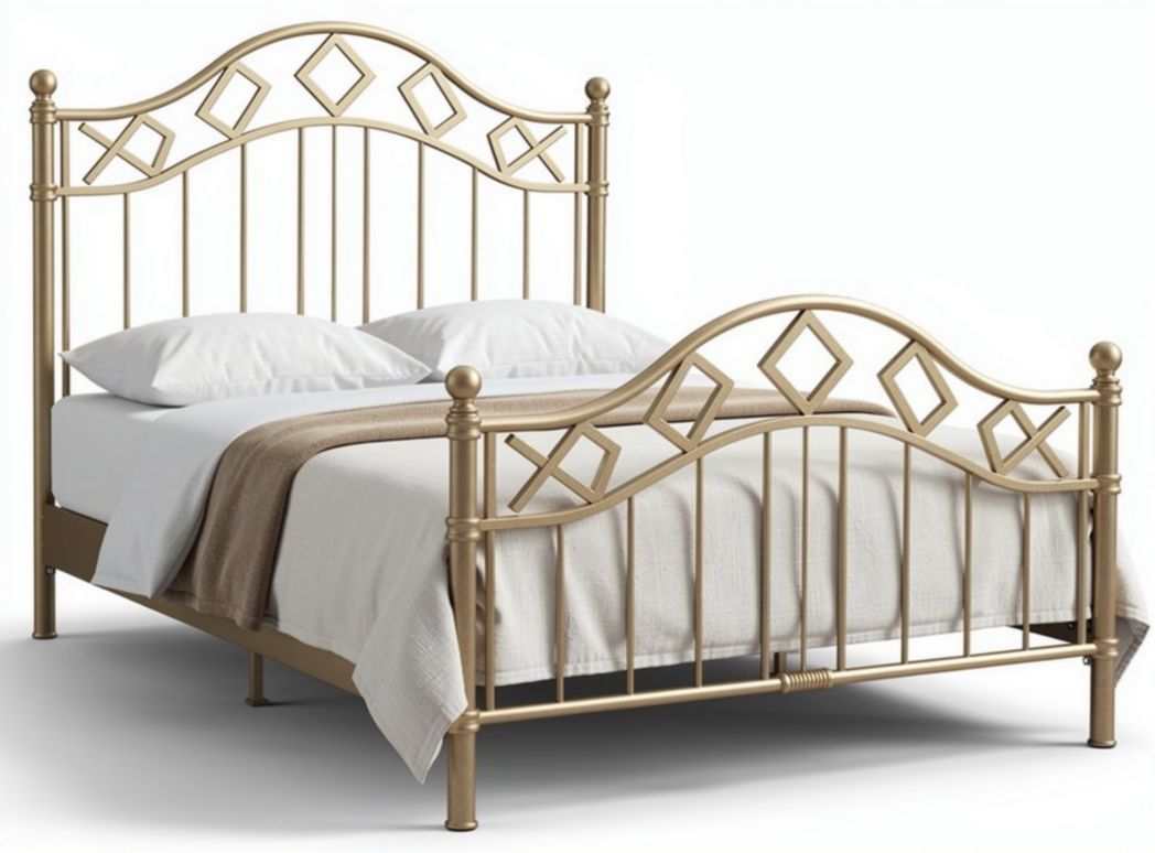 Smeedijzeren bed met diamantvormige elementen 200 x 160 x 100cm goudkleurig