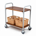 Houten servicewagen met rieten manden en metalen handgrepen 80 x 40 x 85cm