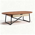 Lage ronde salontafel met houten blad en metalen onderstel 120 x 60 x 45cm