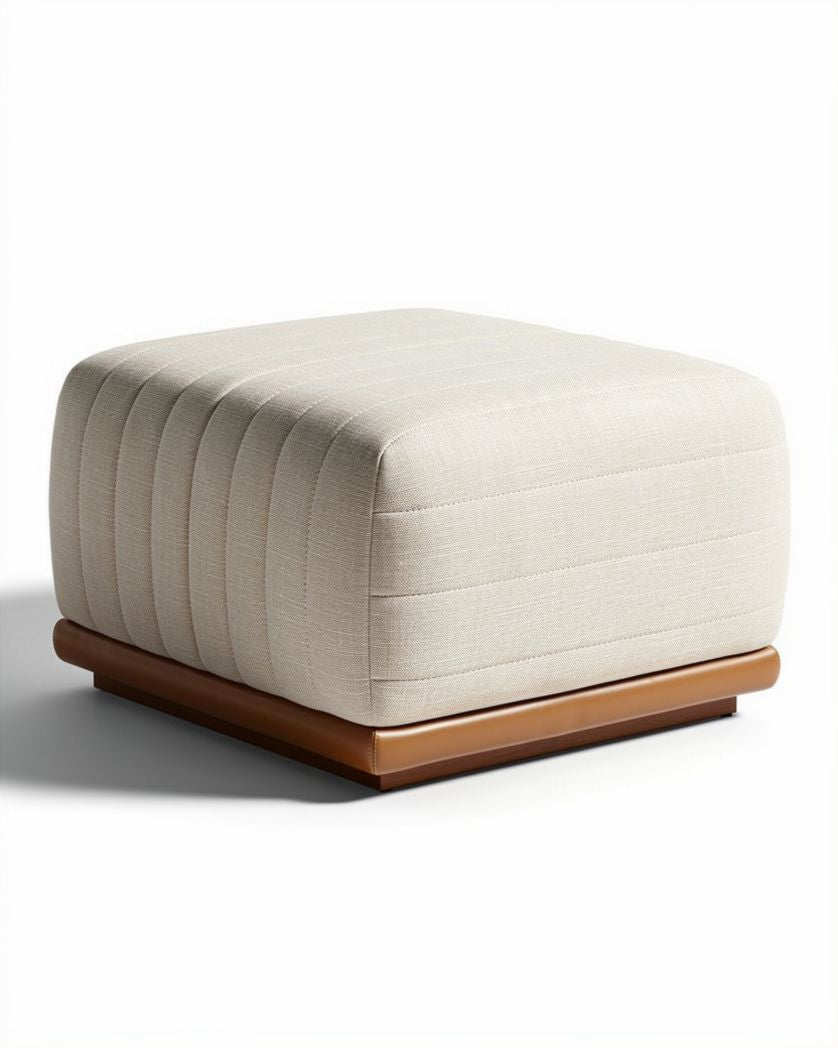 Houten voetsteun met textiele bekleding 60 x 60 x 40cm in beige