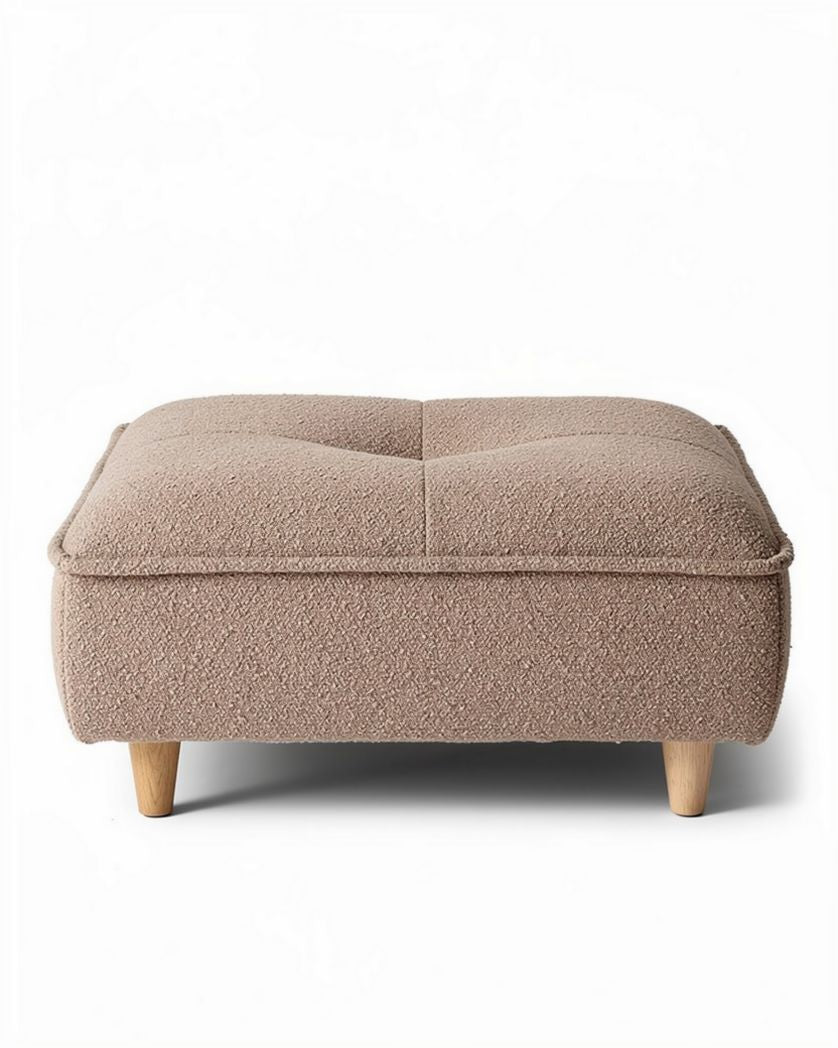 Houten poef in beige stof 80 x 80 x 40cm geschikt voor interieurdecoratie