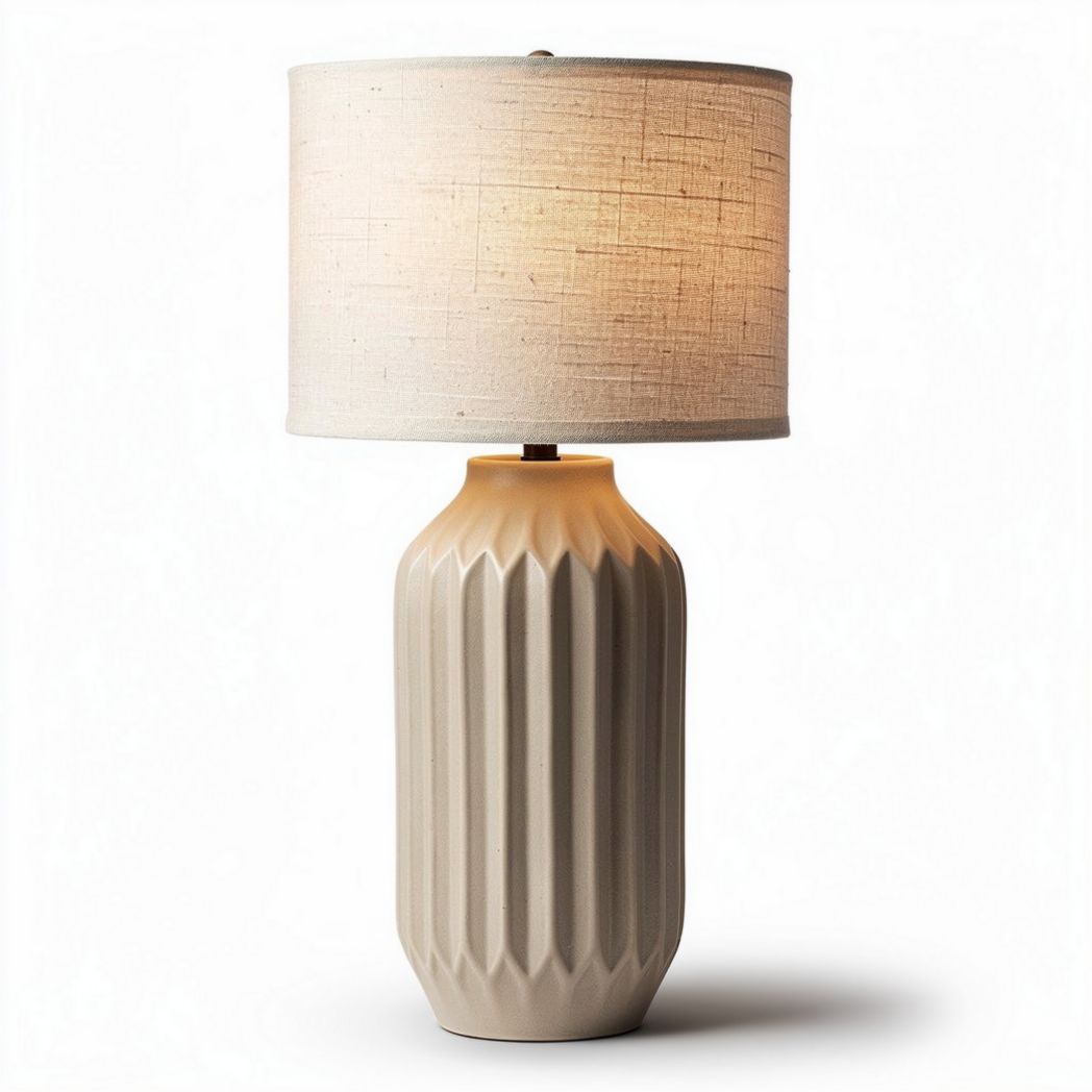 Keramische lamp met linnen lampenkap 35 x 35 x 60cm beige